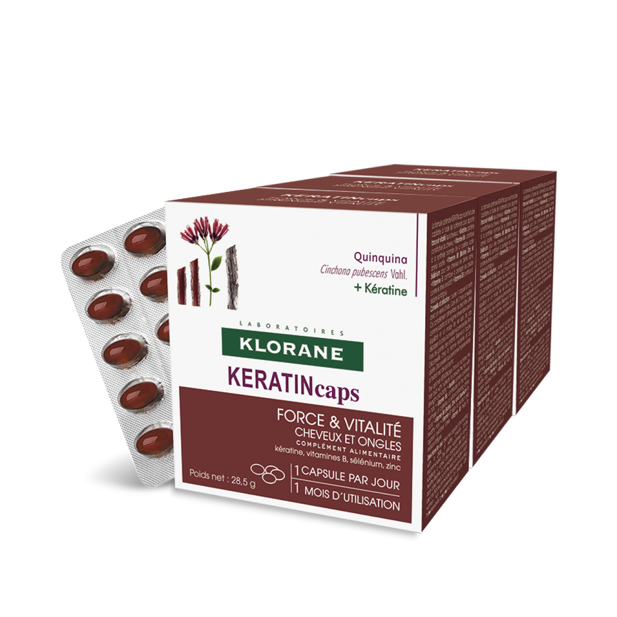 Cure Klorane KERATINcaps 90 Capsules - Pour Cheveux Et Ongles, Stimulation Pousse, 3 Mois, Neuf